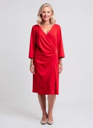 Rochie midi țesătură crep mâneci lungi roșu GREGORY PAT femeie