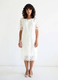 Rochie midi închidere cu fermoar la spate mâneci scurte alb FRACOMINA femeie