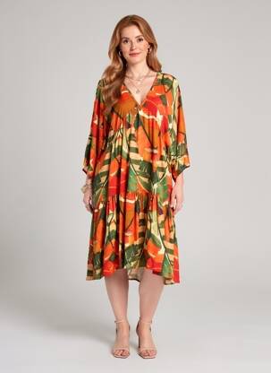 Rochie midi croială fluidă mâneci lungi portocalie PAOLA TIENFORTI femeie