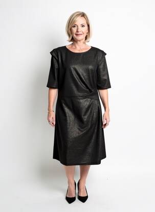 Rochie midi mâneci scurte mâneci scurte negru JULIE GUERLANDE femeie