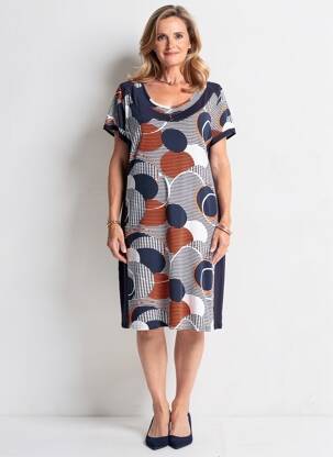 Rochie midi imprimeu fantezie mâneci scurte albastru FRANCE RIVOIRE femeie