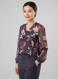 Bluză imprimeu floral mâneci lungi violet SIGNE NATURE femeie