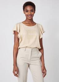 Tricou serigrafie mâneci scurte bej YES.ZEE femeie