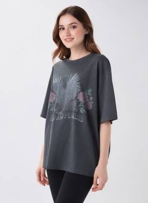 Tricou croială dreaptă mâneci scurte gri ROSE GARDEN femeie