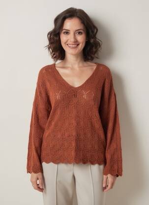 Pulover plasă decupată mâneci lungi maro L'ATELIER D'ANNA femeie