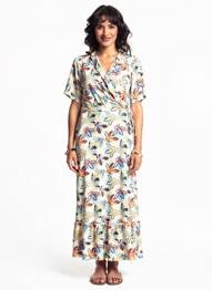 Rochie lungă imprimeu floral mâneci scurte bej MD'M femme