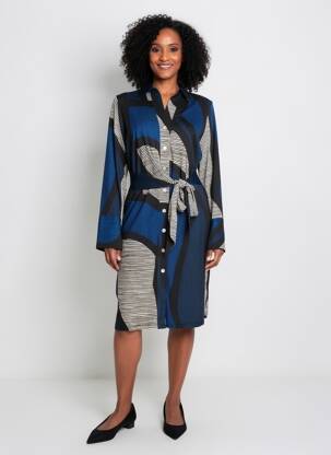 Rochie midi mâneci lungi mâneci lungi albastru K-DESIGN femeie