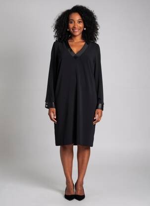 Rochie midi țesătură crep mâneci lungi negru EVA KAYAN femeie