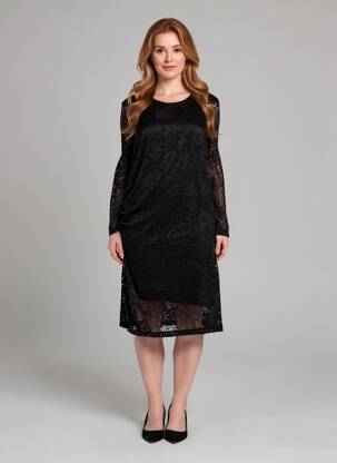 Rochie midi croială fluidă mâneci lungi negru SIGNE NATURE femeie