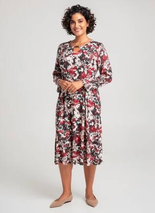 Rochie midi croială fluidă mâneci lungi roșu FRANCE RIVOIRE femme