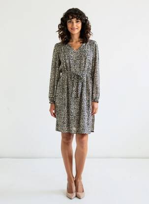 Rochie scurtă croială fluidă mâneci lungi negru SIGNE NATURE femeie