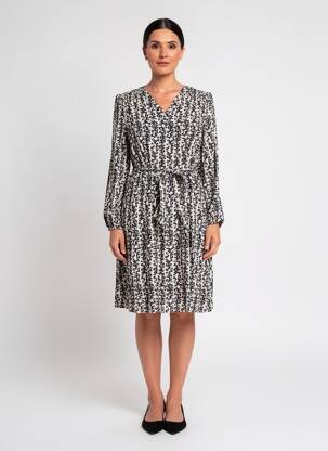 Rochie midi imprimeu fantezie mâneci lungi negru SIGNE NATURE femeie