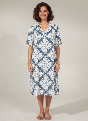 Rochie midi imprimeu floral mâneci scurte albastru SIGNE NATURE femeie