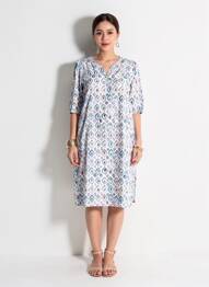 Rochie midi imprimeu fantezie mâneci scurte albastru SIGNE NATURE femme