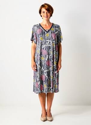 Rochie midi imprimeu floral mâneci scurte albastru FRANCE RIVOIRE femme