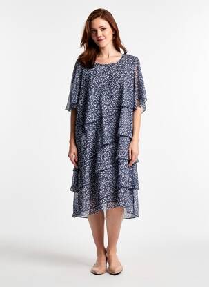 Rochie midi croială fluidă mâneci 3/4 albastru GREGORY PAT femeie