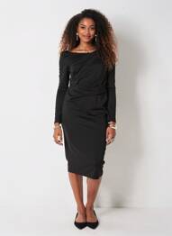 Rochie midi mâneci lungi mâneci lungi negru VERA MONT femme