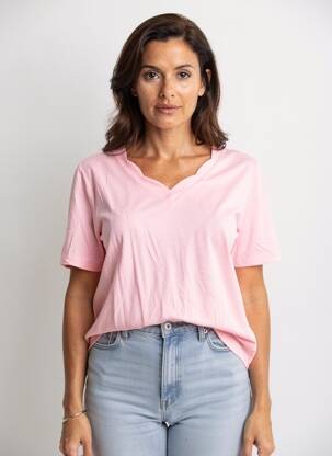 Tricou guler în v mâneci scurte roz FRANK WALDER femeie