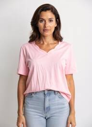 Tricou guler în v mâneci scurte roz FRANK WALDER femme