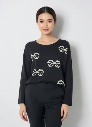 Pulover elasticitate mâneci lungi negru AGATHE & LOUISE femeie
