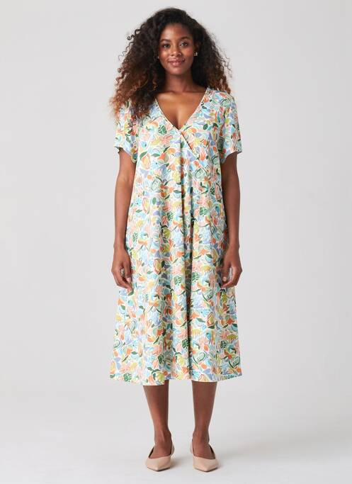Rochie midi imprimeu floral mâneci scurte verde AGATHE & LOUISE femme