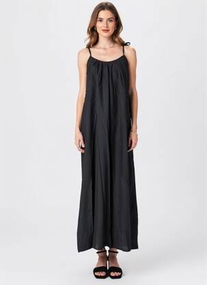 Rochie lungă croială evazată bretele subțiri negru KILKY femeie