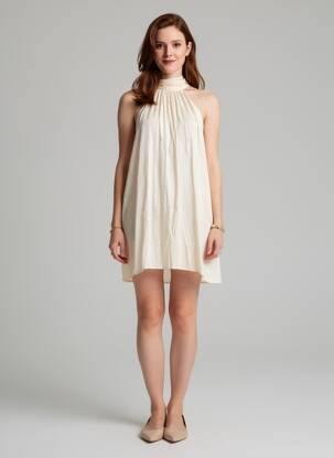 Rochie scurtă croială fluidă fără mâneci bej GRACE & MILA femeie