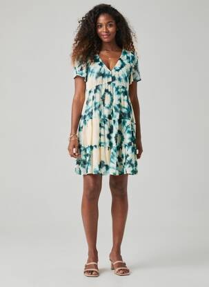 Rochie scurtă croială evazată mâneci scurte verde GRACE & MILA femme