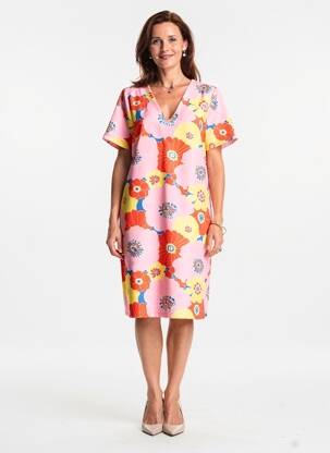 Rochie midi imprimeu fantezie mâneci scurte roz HIPPOCAMPE femeie