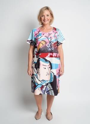 Rochie midi imprimeu fantezie mâneci scurte albastru HIPPOCAMPE femeie