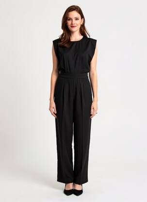 Salopetă-pantalon țesătură crep mâneci scurte negru KILKY femeie