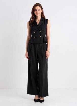 Salopetă-pantalon țesătură crep fără mâneci negru KILKY femeie