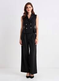 Salopetă-pantalon țesătură crep fără mâneci negru KILKY femme