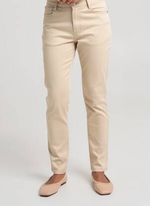 Pantalon slim țesătură poplin mărime normală bej QUATTRO femeie
