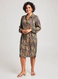 Rochie midi imprimeu fantezie mâneci lungi maro ZHENZI femme