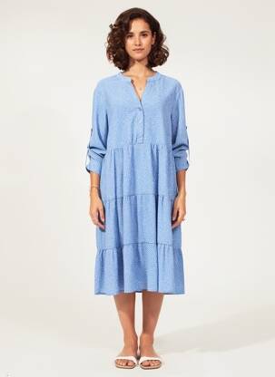 Rochie midi imprimeu fantezie mâneci lungi albastru WORLD FASHION femeie