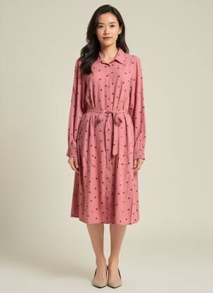 Rochie midi imprimeu fantezie mâneci lungi roz ZHENZI femeie