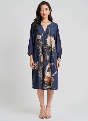 Rochie midi mâneci lungi mâneci lungi albastru ZHENZI femeie