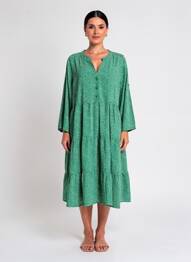 Rochie midi imprimeu fantezie mâneci lungi verde WORLD FASHION femme