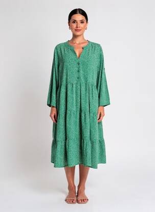Rochie midi imprimeu fantezie mâneci lungi verde WORLD FASHION femme