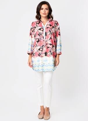 Tunică mâneci lungi guler de bluză roz WORLD FASHION femeie