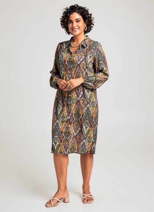 Rochie midi imprimeu fantezie mâneci lungi maro ZHENZI femme