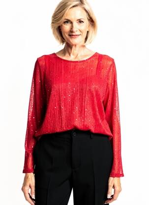Top croială fluidă mâneci lungi roșu VETISTYLE femeie