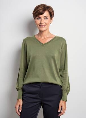 Pulover guler în v mâneci lungi verde ZHENZI femeie