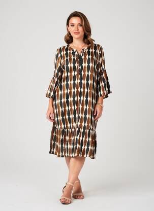 Rochie midi mâneci 3/4 mâneci 3/4 maro ZHENZI femeie