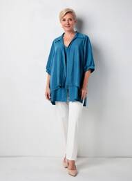 Tunică mâneci lungi țesătură crep albastru 2W PARIS femme