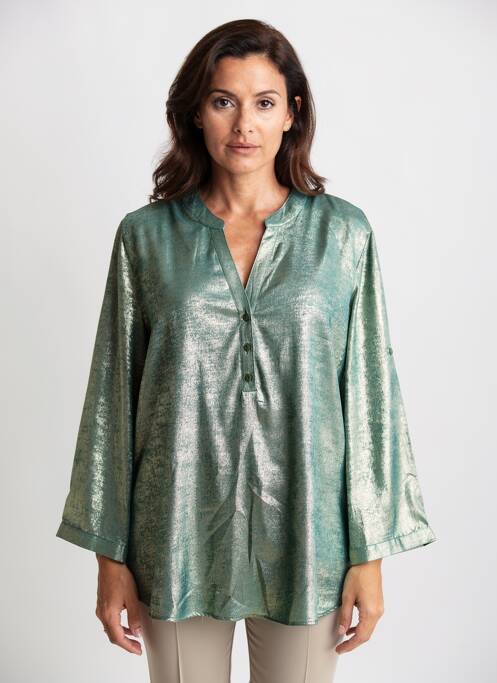 Tunică mâneci lungi închidere cu nasturi pe față verde CHRISTY femme