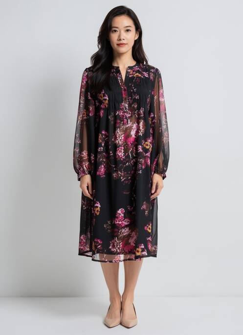 Rochie midi croială fluidă mâneci lungi negru ZHENZI femme