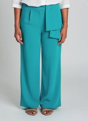 Pantalon larg țesătură crep mărime normală verde MD'M femeie