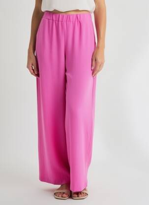 Pantalon larg țesătură crep mărime normală roz REVER MILE femeie